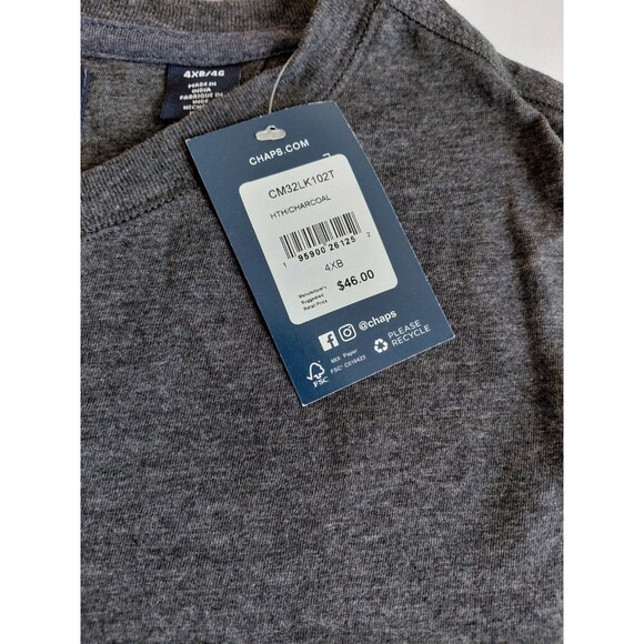 NWT Chaps Size 4XB Charcoal Long Sleeve 1/4 Button Henley Style Cotton T-Shirt - Picture 4 of 8